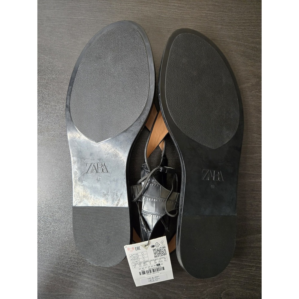 Zara Women's Croc Embossed Thong Sandal Black Size EU 41/US 10 NWT $49 - Picture 4 of 6